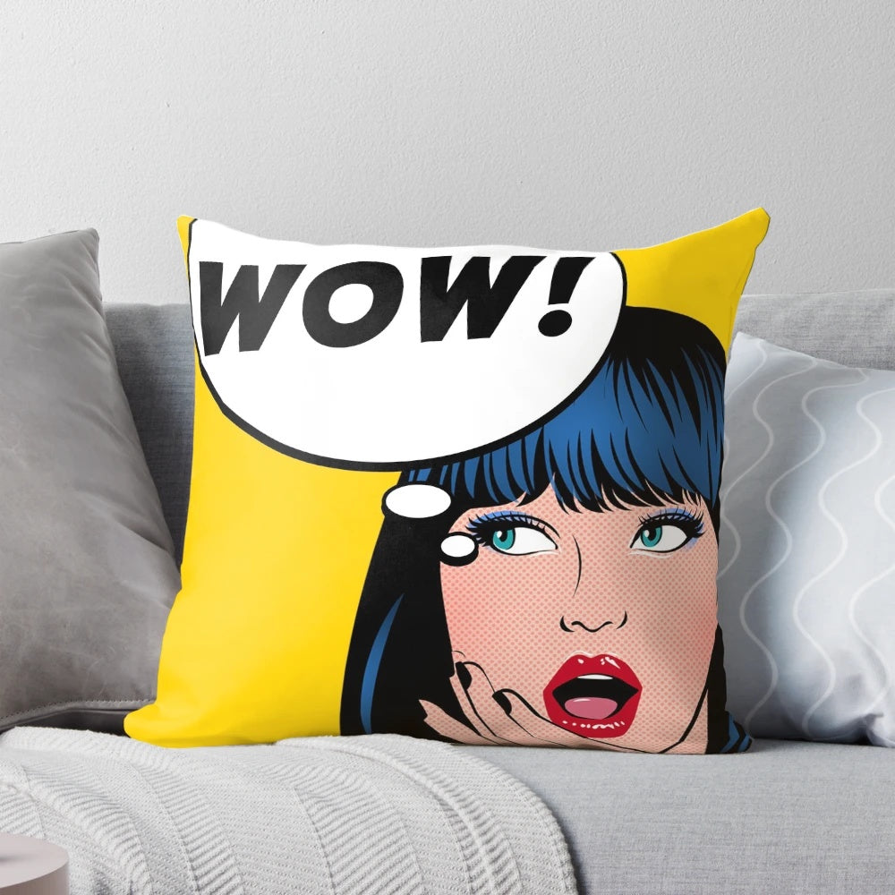 Colorful pop art-inspired pillow with bold graphics and patterns