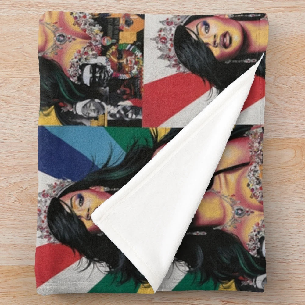 Colorful pop art plush blanket with bold, modern designs