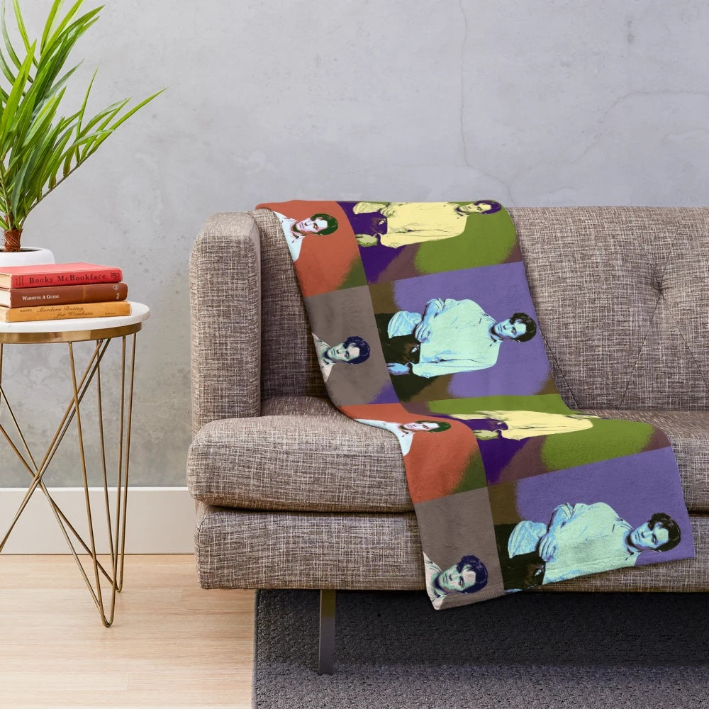 Colorful pop art plush blanket with a portrait of actor Hugh Grant