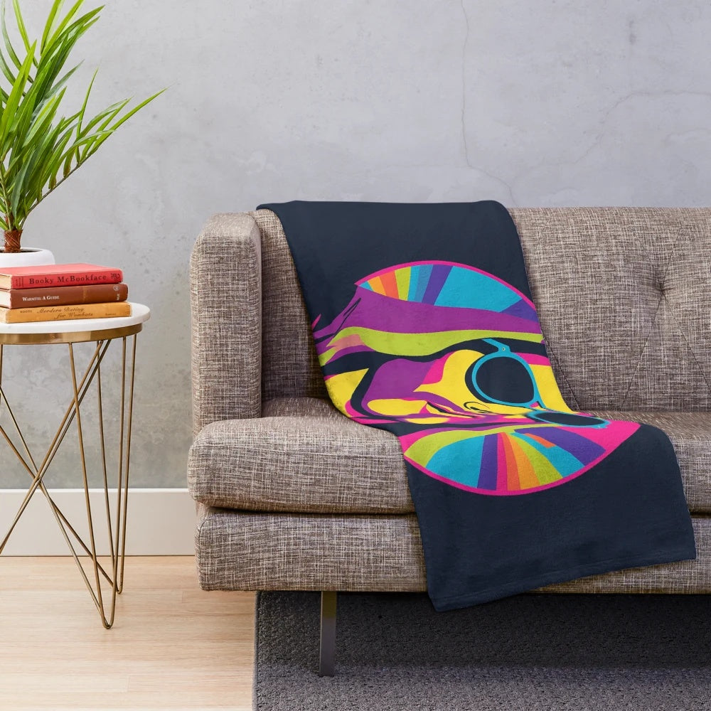 Colorful pop art plush blanket featuring a retro-styled Jesus with sunglasses