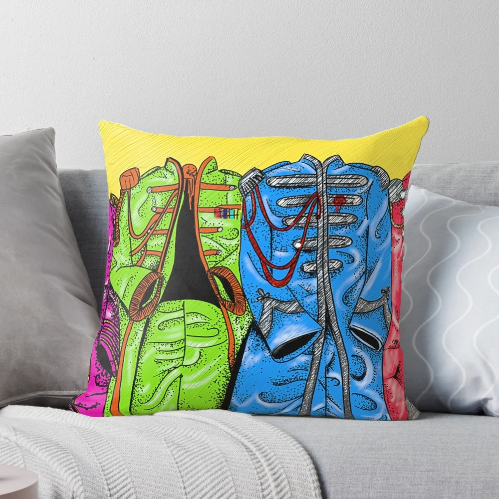 Colorful Sgt Pepper-inspired pop art pillow