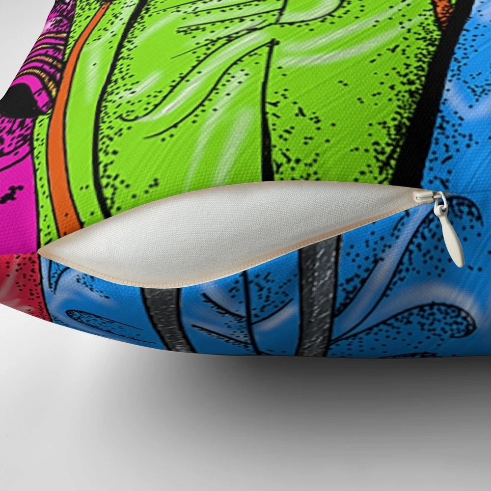 Colorful Sgt Pepper-inspired pop art pillow
