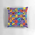 Vibrant pop art-style cushion featuring a colorful cartoon dog design