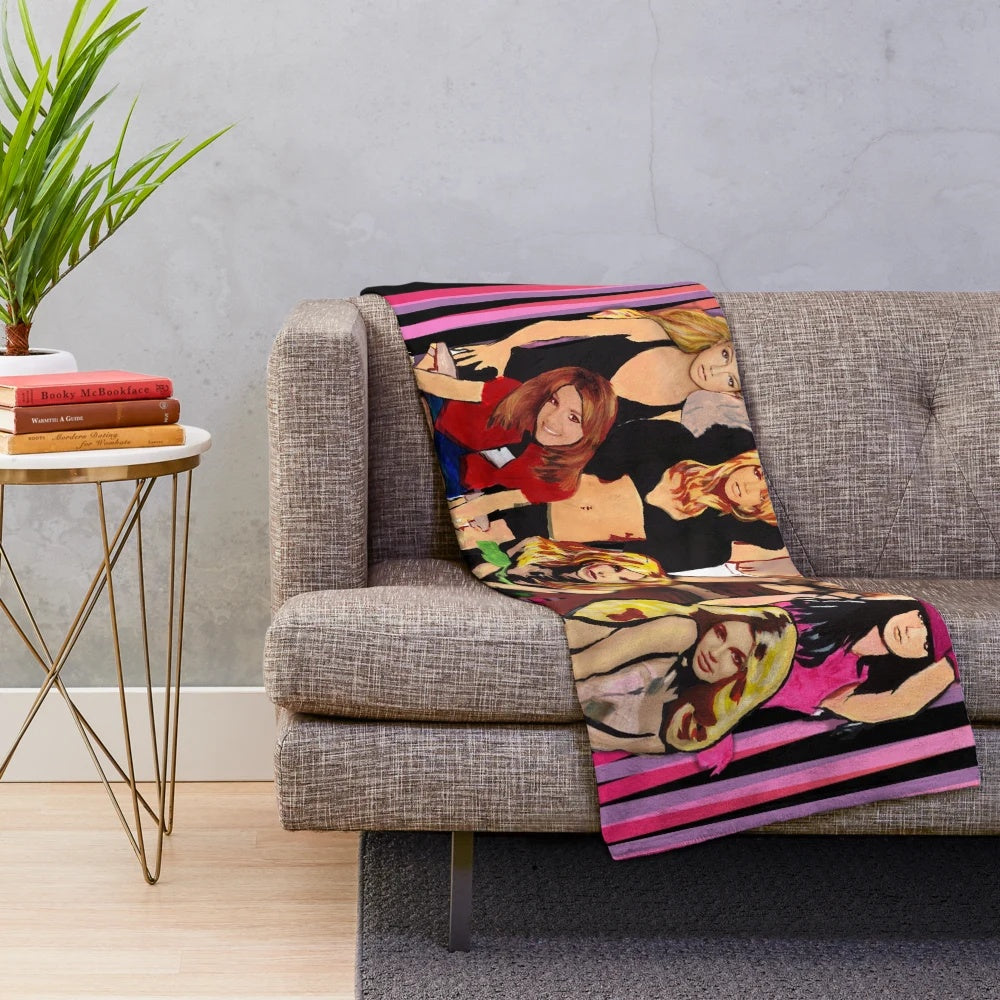 Plush blanket featuring iconic album covers from pop music's greatest hits