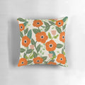 Colorful poppies pillow with a botanical gouache floral pattern, perfect for boho-inspired home decor.