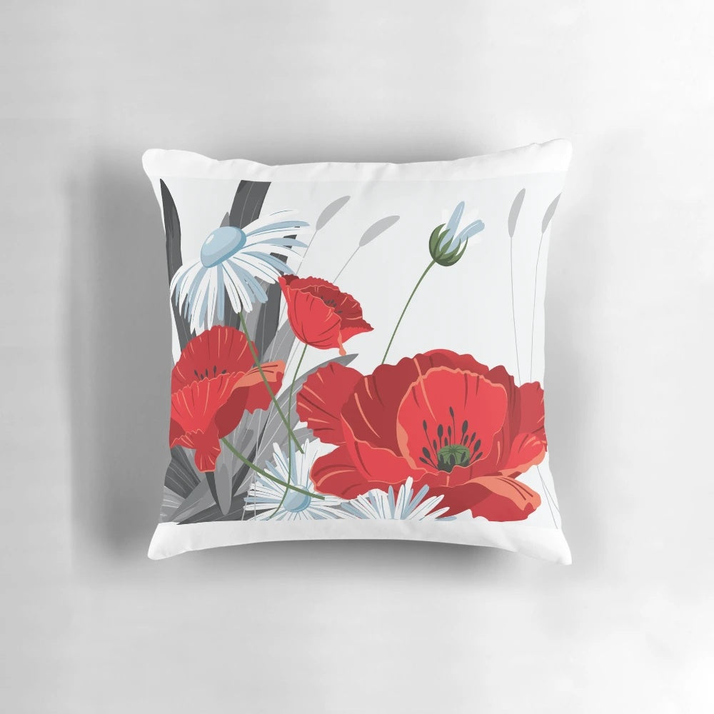 Colorful Poppy Pillow - Floral Accent for a Nature-Inspired Home