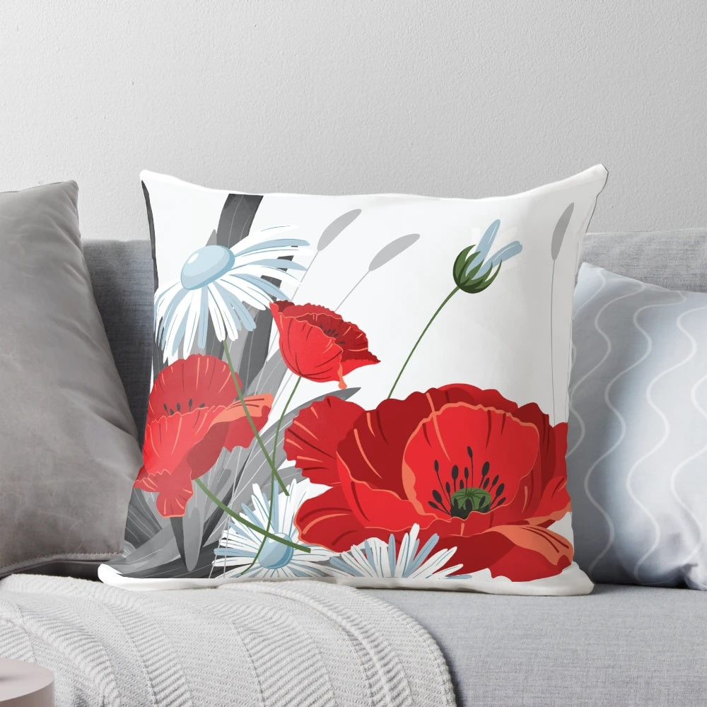 Colorful Poppy Pillow - Floral Accent for a Nature-Inspired Home