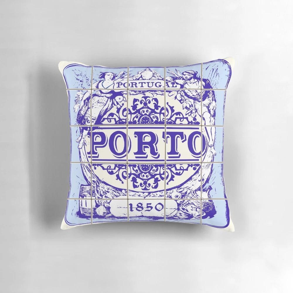 Colorful Portuguese azulejo tile pattern pillow