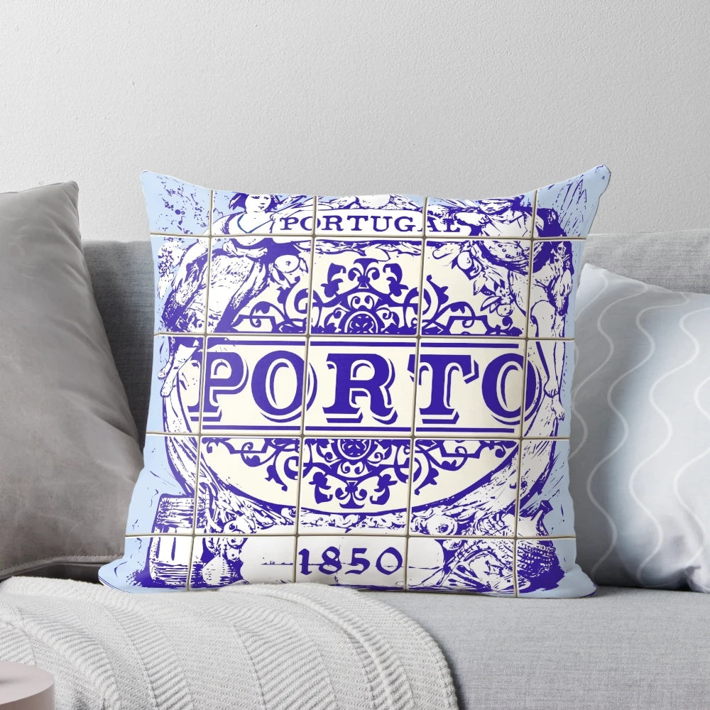 Colorful Portuguese azulejo tile pattern pillow