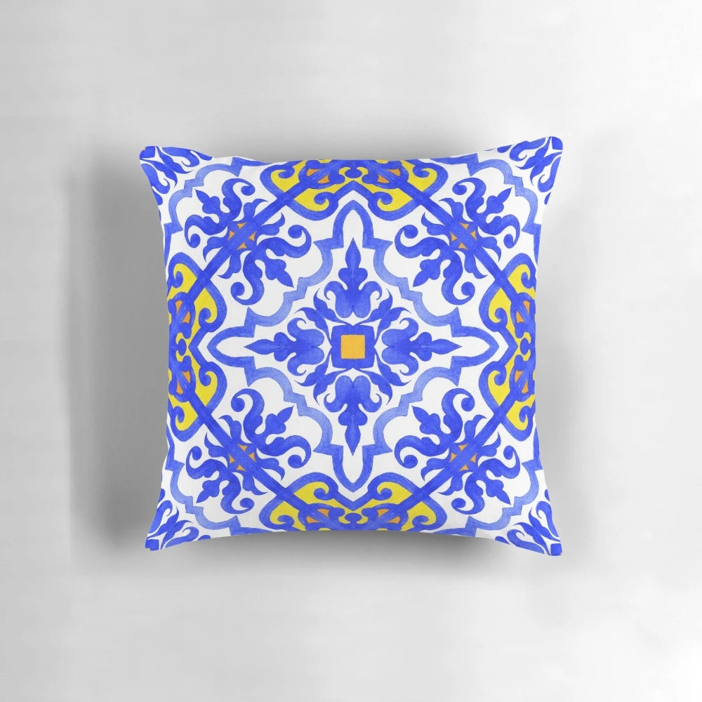 Colorful Portuguese azulejo tiles in a seamless blue and white pattern design