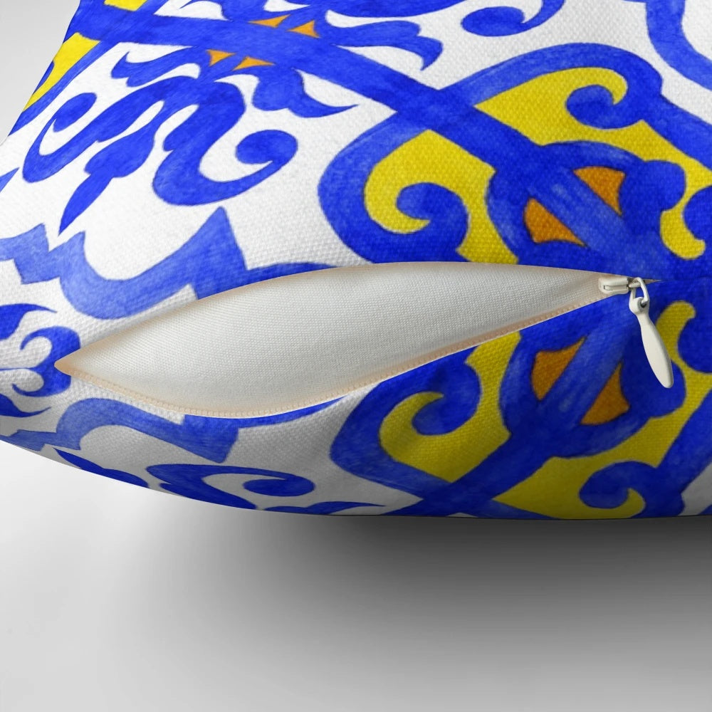 Colorful Portuguese azulejo tiles in a seamless blue and white pattern design