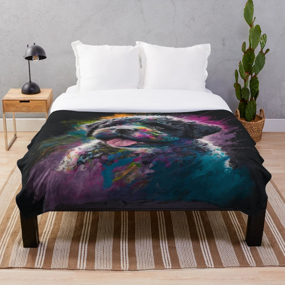 Portuguese Water Dog Synesthetic Splash Painting Artwork Plush Blanket
