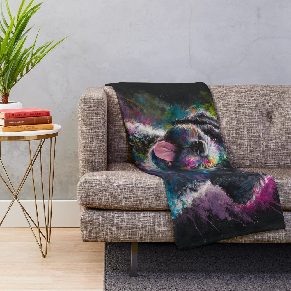 Portuguese Water Dog Synesthetic Splash Painting Artwork Plush Blanket
