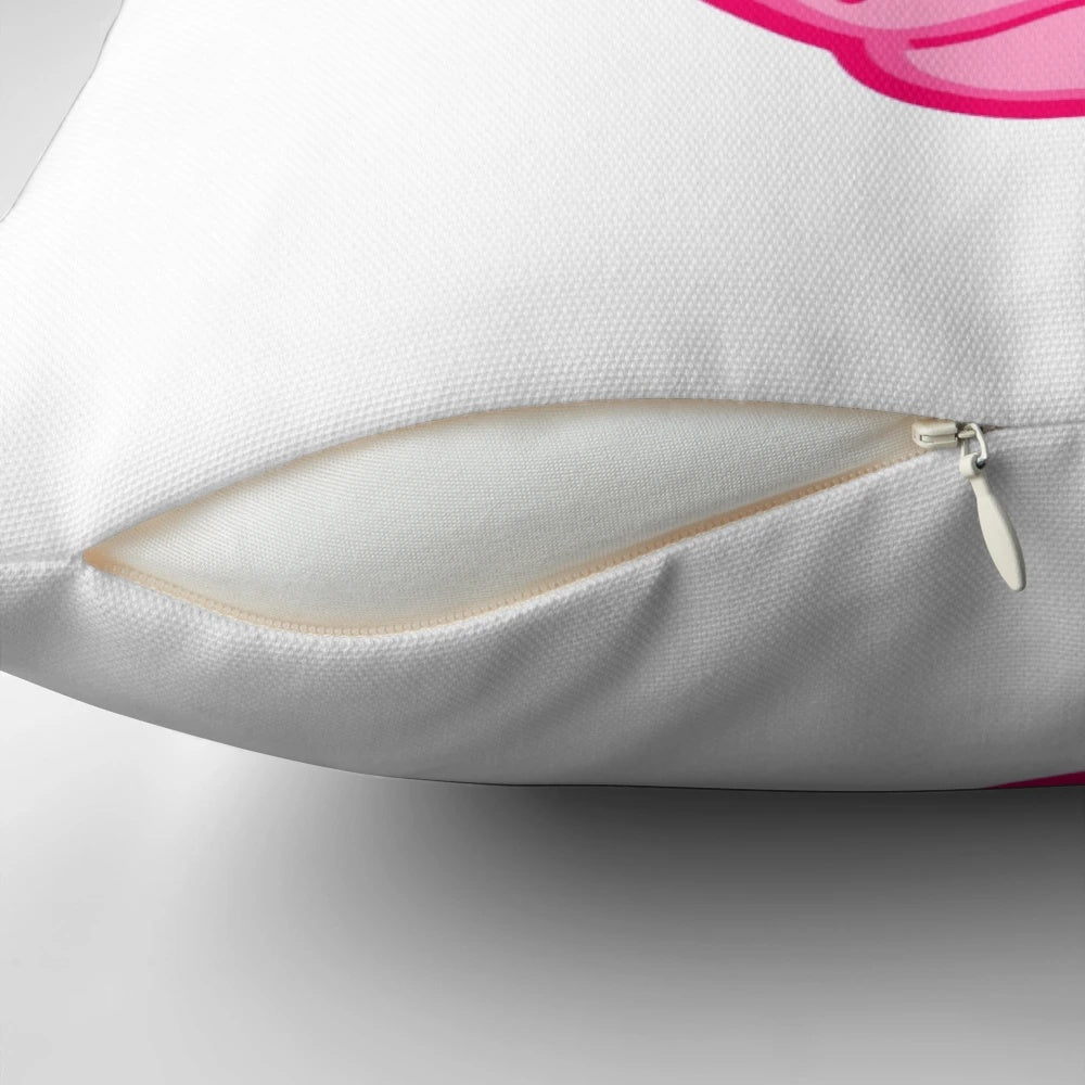 Closeup of a pink and colorful cheetah print pillow with a striking, eye-catching design.