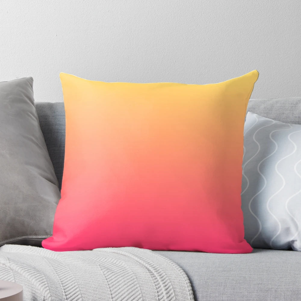 Vibrant preppy modern chic ombre throw pillow in shades of pink, orange, and fuschia