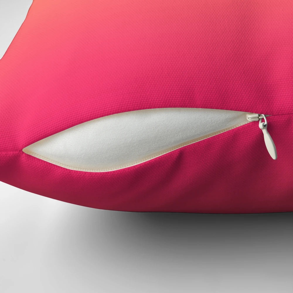 Vibrant preppy modern chic ombre throw pillow in shades of pink, orange, and fuschia
