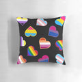 Colorful pride hearts design on a decorative throw pillow