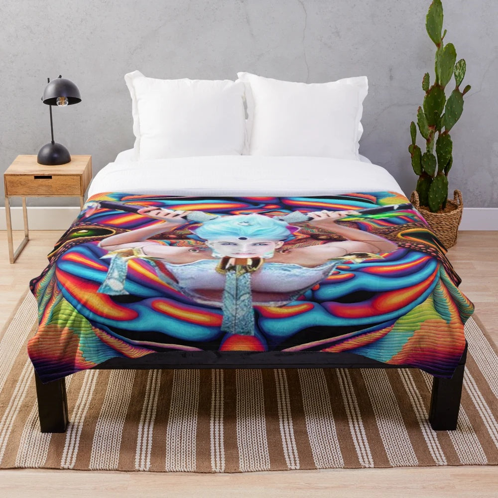 Psychedelic astral plane plush blanket with abstract, cosmic, and surreal design