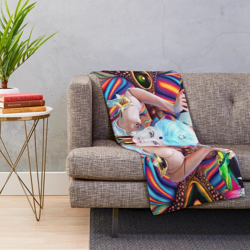 Psychedelic astral plane plush blanket with abstract, cosmic, and surreal design