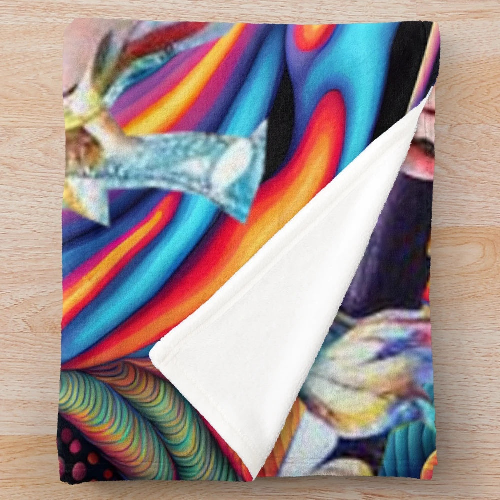 Psychedelic astral plane plush blanket with abstract, cosmic, and surreal design