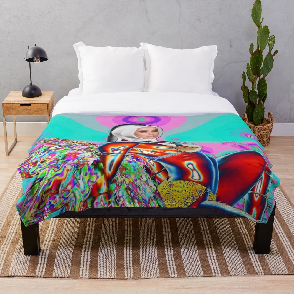 Psychedelic fairy plush blanket with vibrant abstract patterns