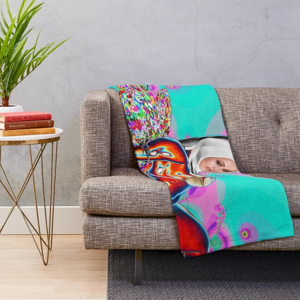 Psychedelic fairy plush blanket with vibrant abstract patterns