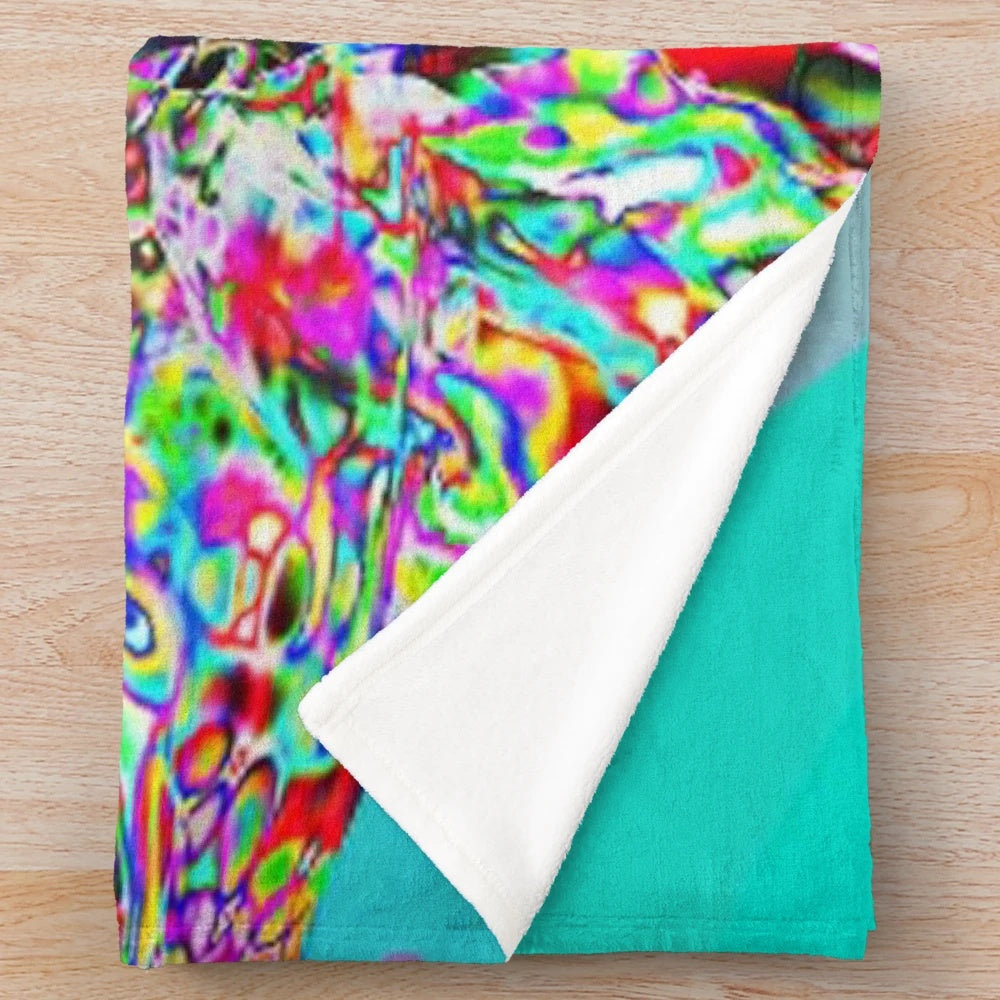 Psychedelic fairy plush blanket with vibrant abstract patterns