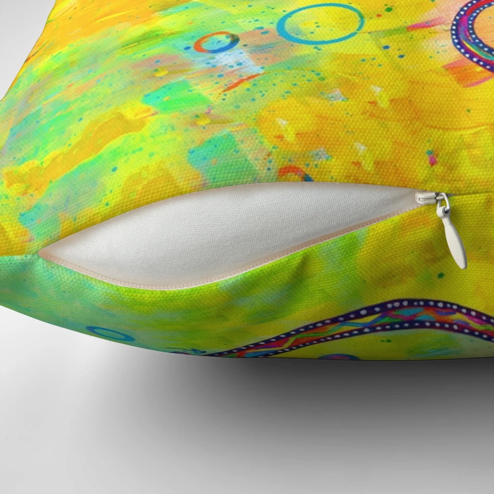 Vibrant psychedelic pillow featuring a colorful, abstract gecko or lizard design