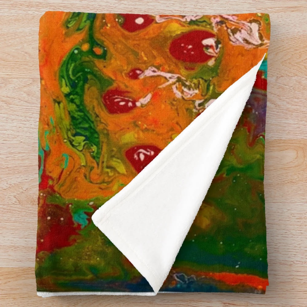 Colorful psychedelic mushroom landscape design on a soft plush blanket