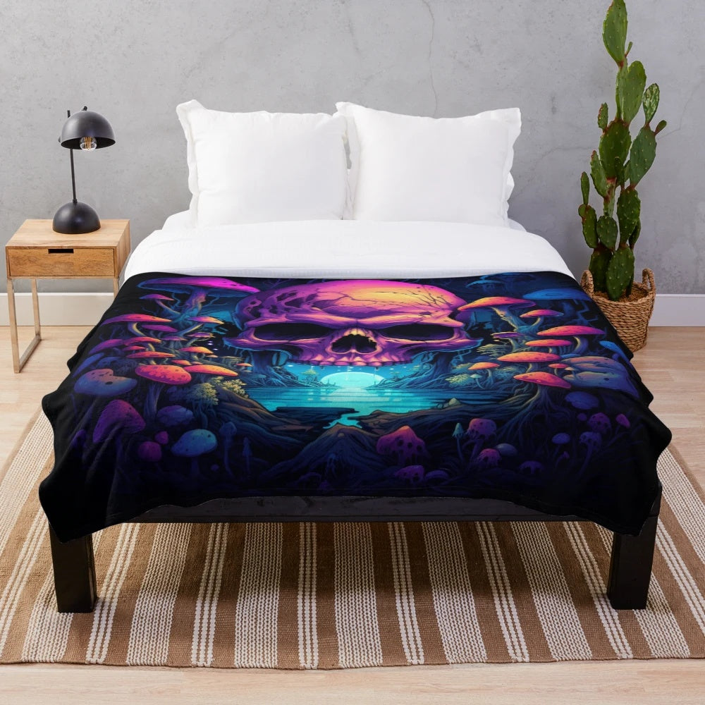 Psychedelic neon skull plush blanket