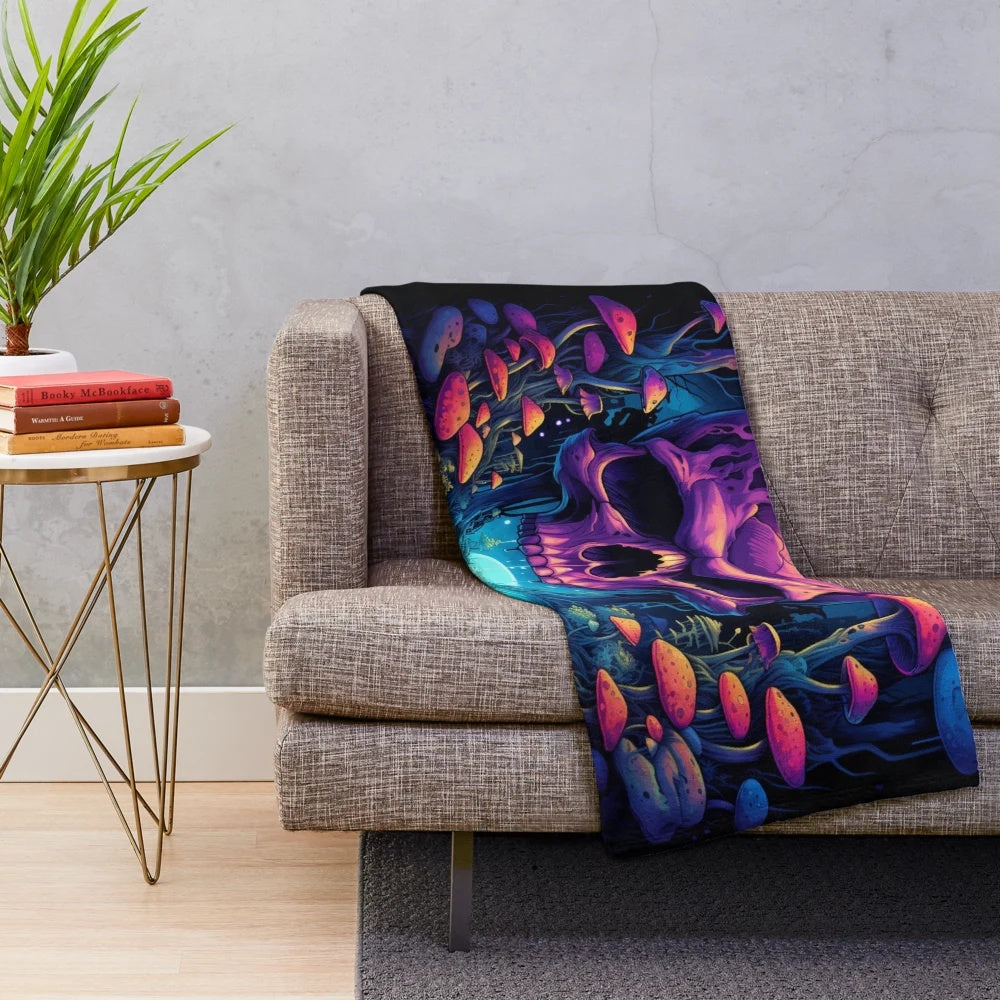 Psychedelic neon skull plush blanket