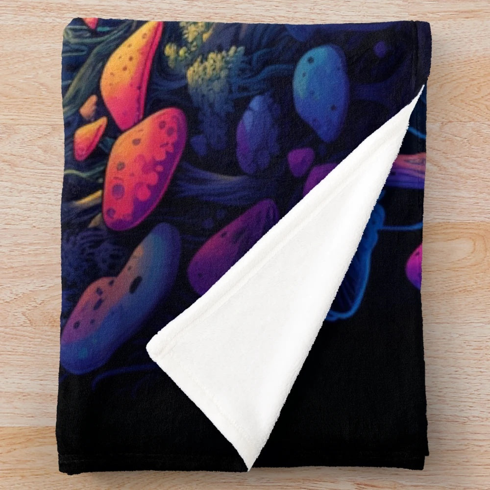 Psychedelic neon skull plush blanket