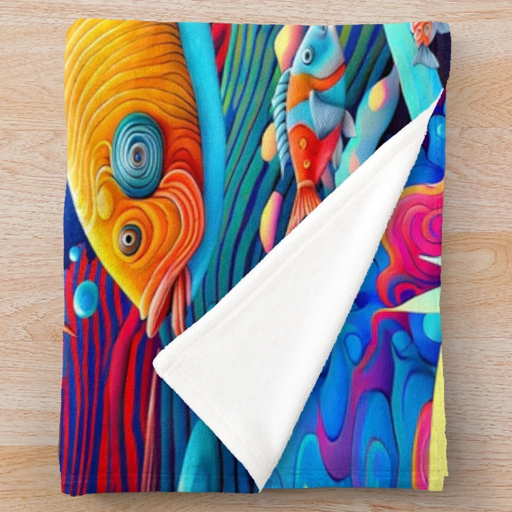 Colorful psychedelic ocean-themed plush blanket