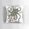 Colorful and vibrant psychedelic octopus pillow with neon rainbow tentacles and abstract underwater design