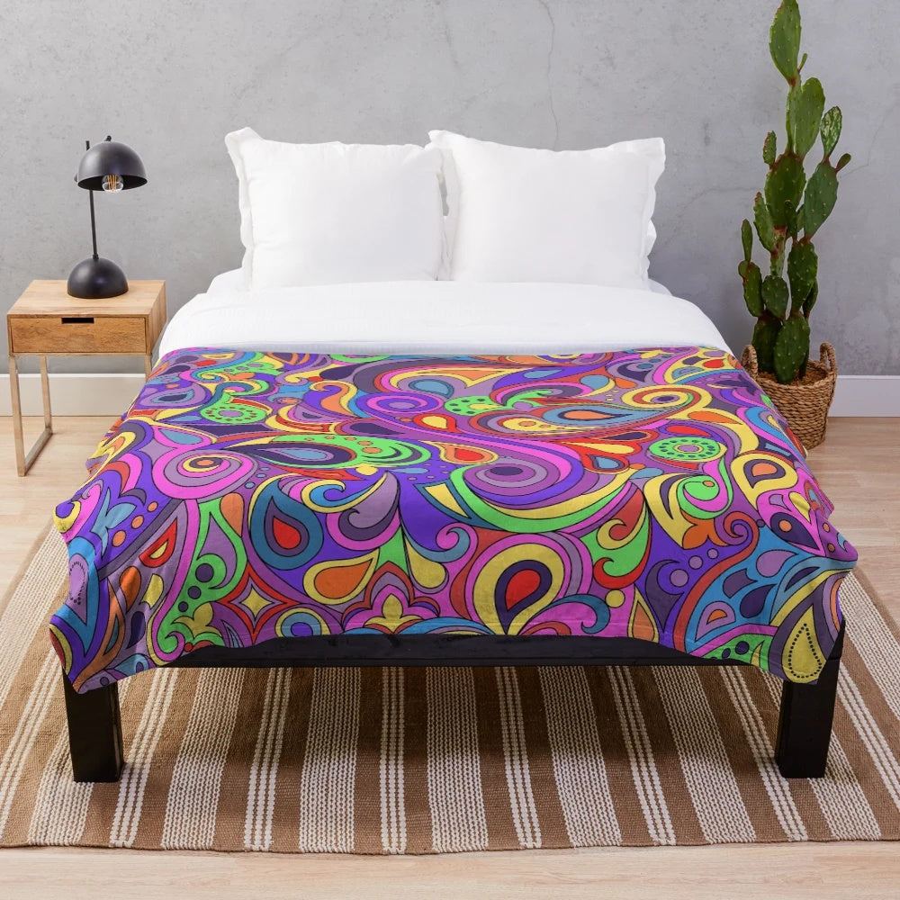 Colorful psychedelic paisley pattern plush blanket