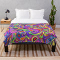 Colorful psychedelic paisley pattern plush blanket