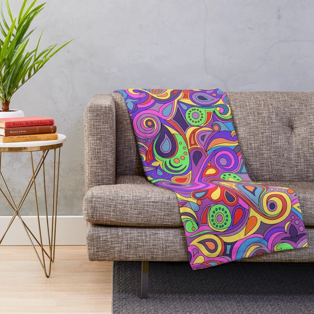 Colorful psychedelic paisley pattern plush blanket