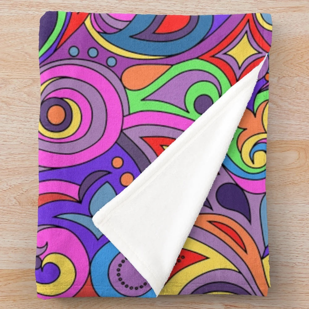 Colorful psychedelic paisley pattern plush blanket