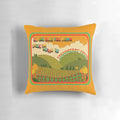 Colorful and psychedelic pillow with a retro strawberry fields design