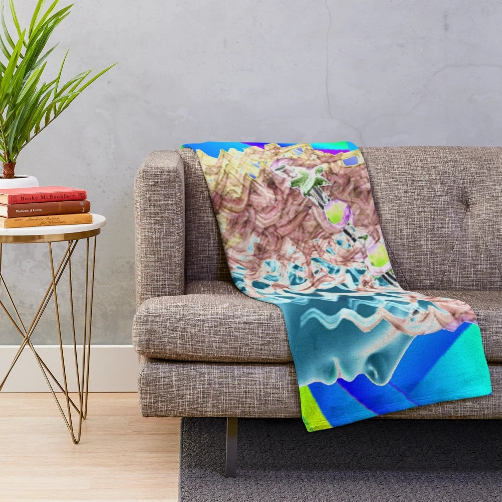 Colorful psychedelic plush blanket with trippy abstract patterns