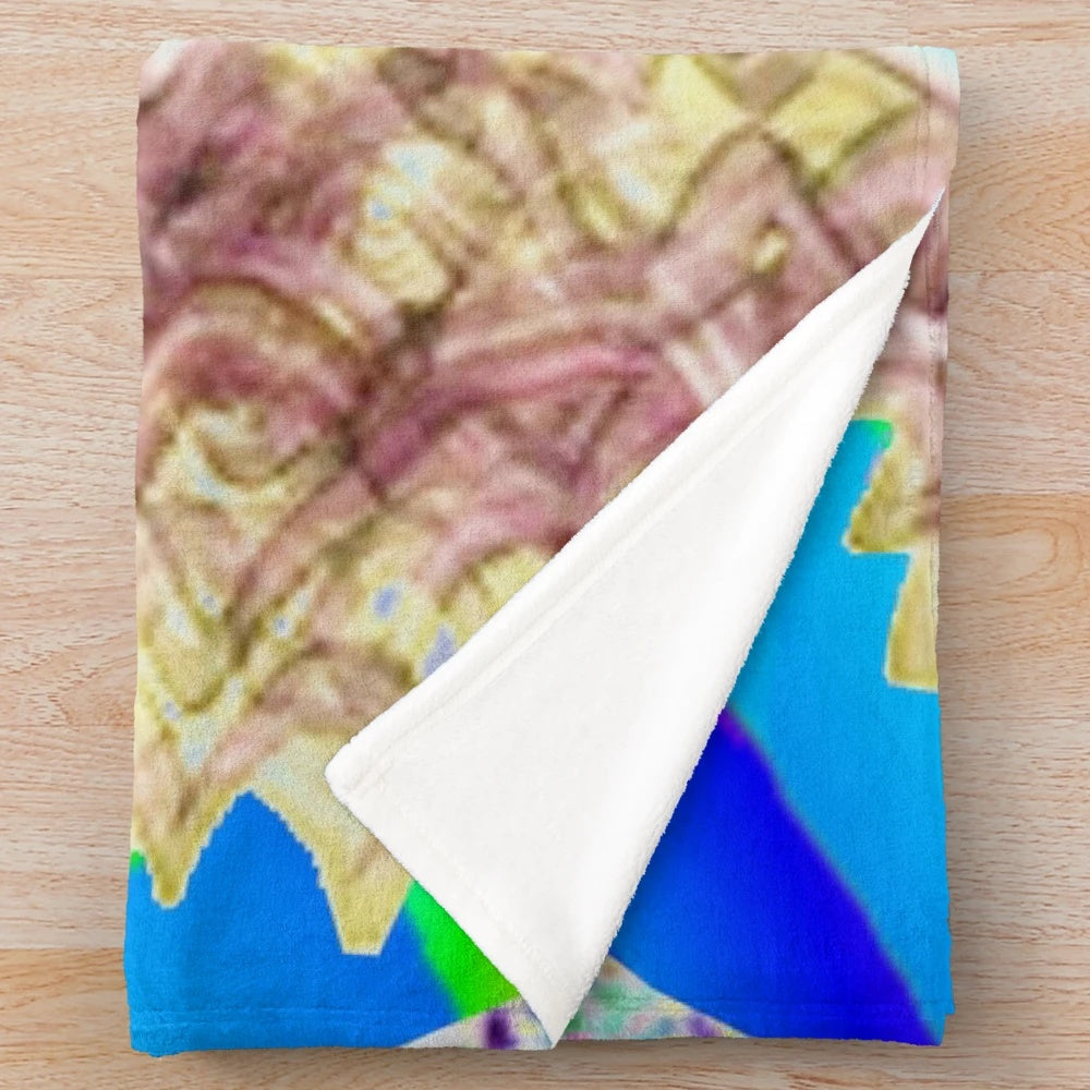 Colorful psychedelic plush blanket with trippy abstract patterns