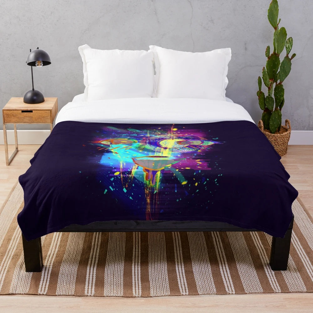 Vibrant psychedelic plush blanket with a colorful, eye-catching design