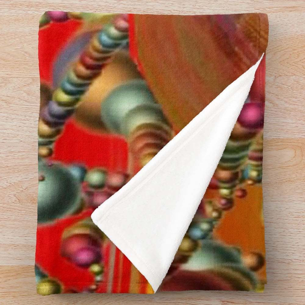 Colorful psychedelic plush blanket with abstract nature-inspired design