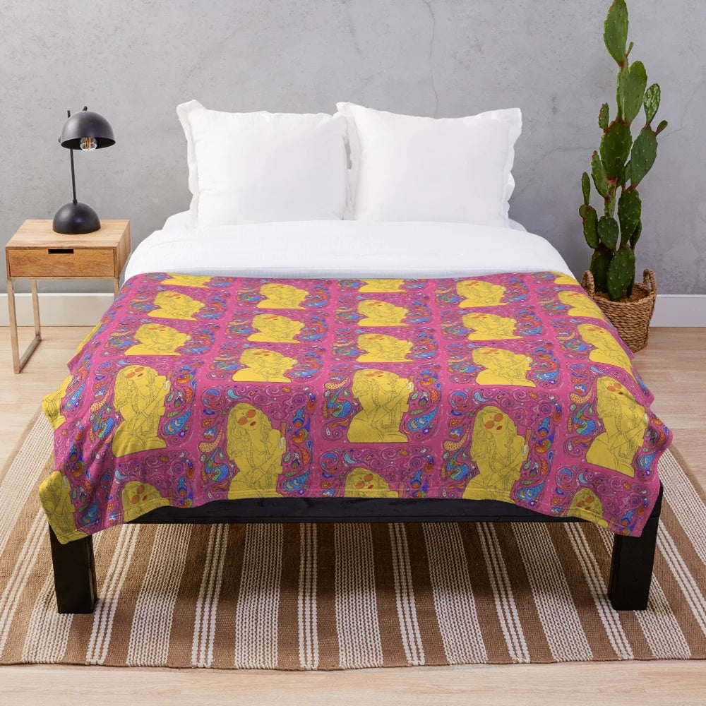 Colorful and abstract plush blanket featuring psychedelic imagery inspired by the Bollywood film 'Dum Maro Dum
