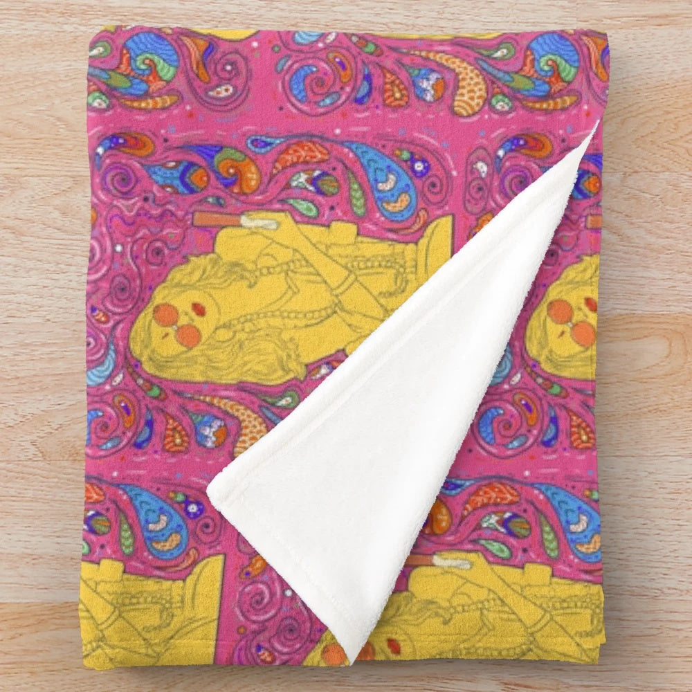 Colorful and abstract plush blanket featuring psychedelic imagery inspired by the Bollywood film 'Dum Maro Dum