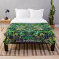 Colorful psychedelic plush blanket with abstract design
