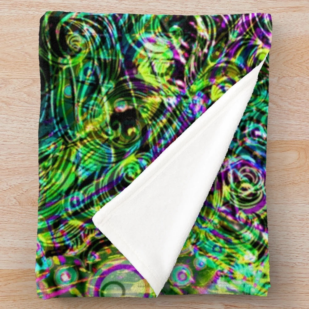 Colorful psychedelic plush blanket with abstract design