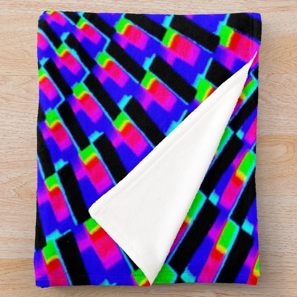 Colorful psychedelic plush blanket with abstract spiral pattern