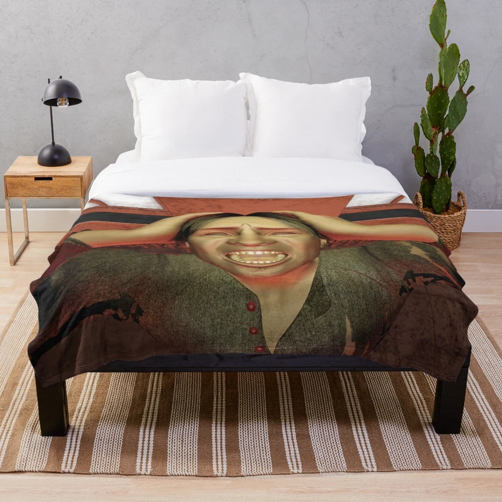Psychedelic plush blanket with colorful abstract patterns and retro inspired design