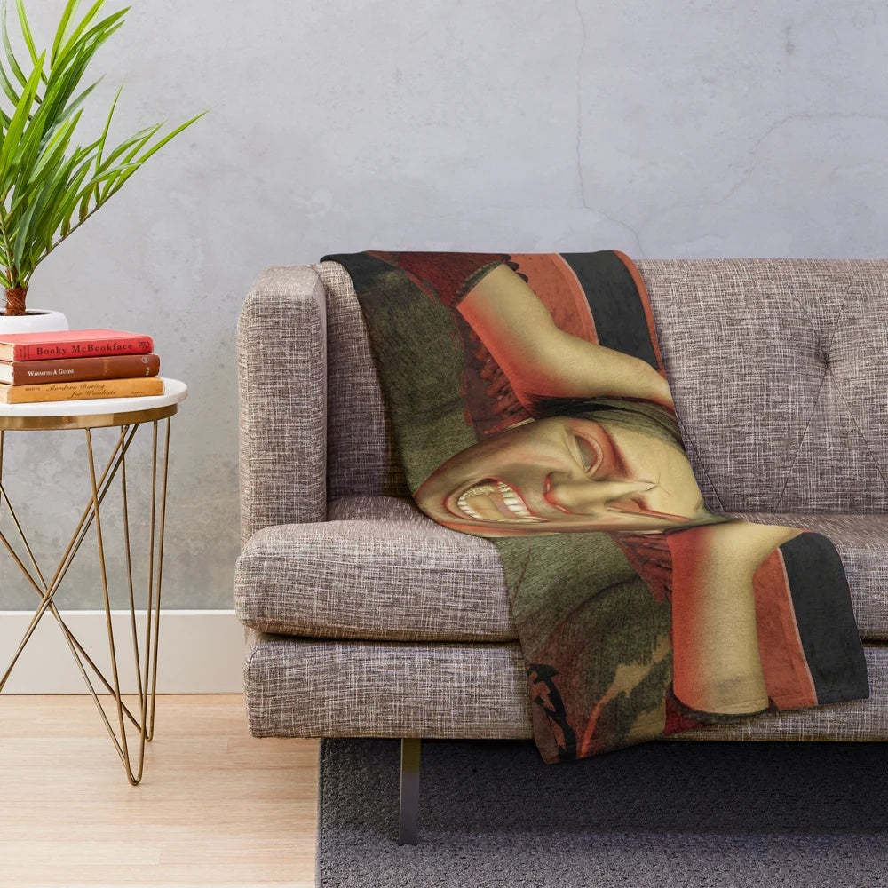 Psychedelic plush blanket with colorful abstract patterns and retro inspired design